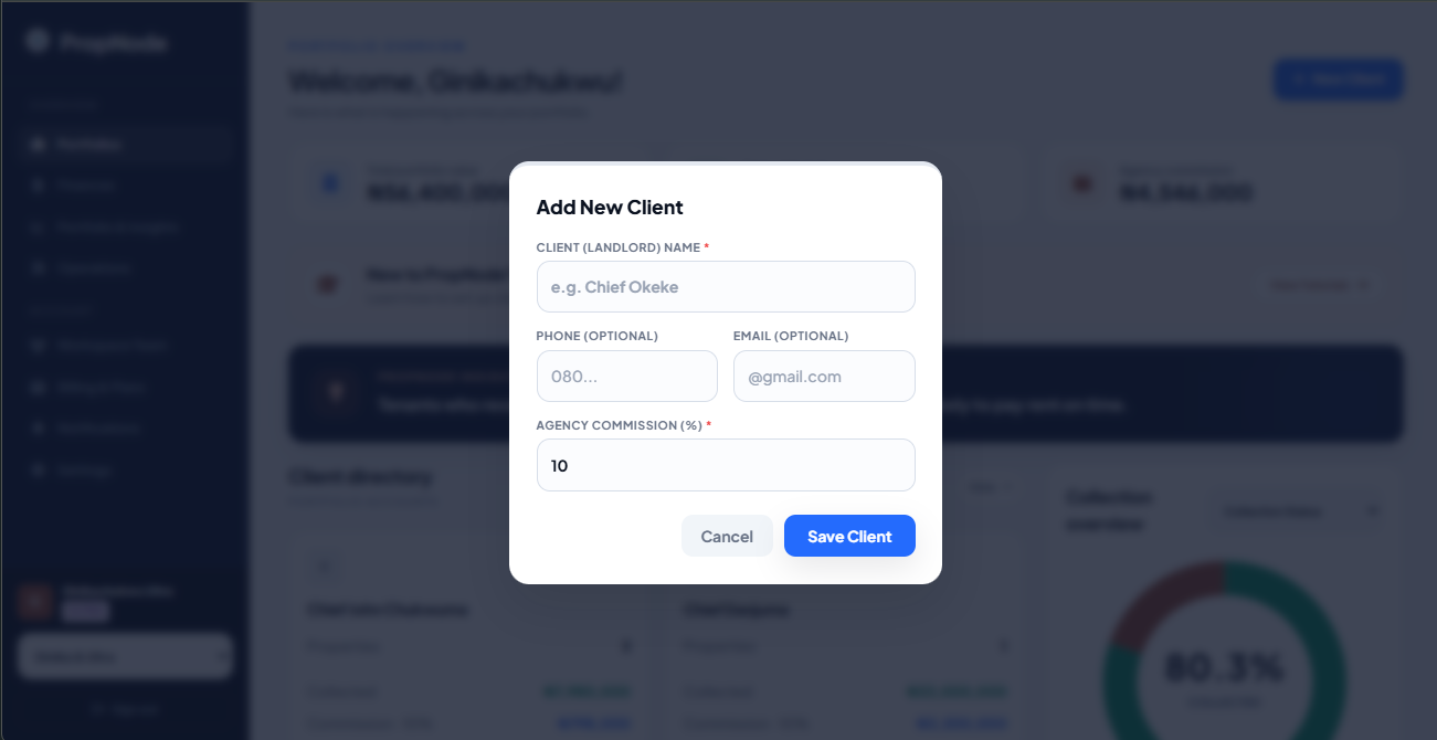 PropNode client creation screen